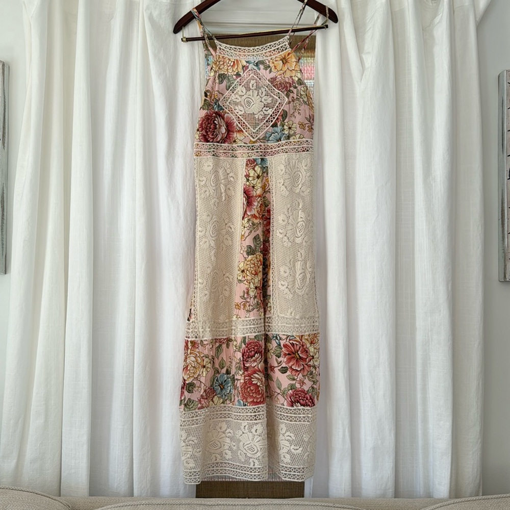 Anthropologie farm Rio Lilith halter dress crochet pink 0